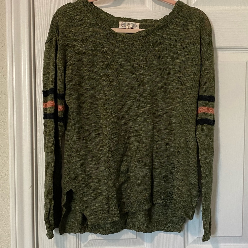 Pink Rose Green and Pink Striped Sweater